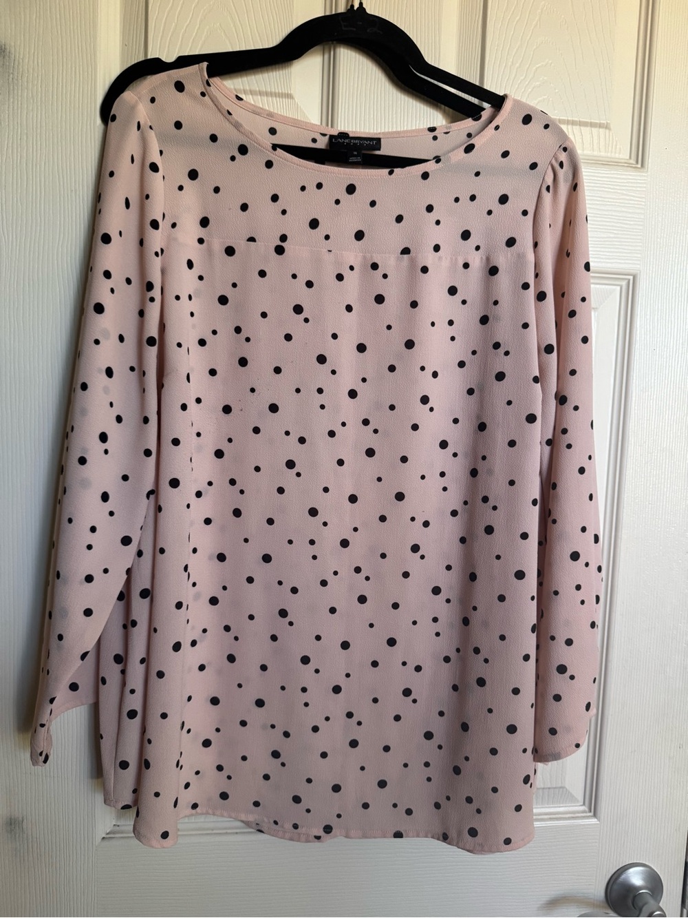Lane Bryant Pink Polka Dot Long Sleeve Blouse, Size 16